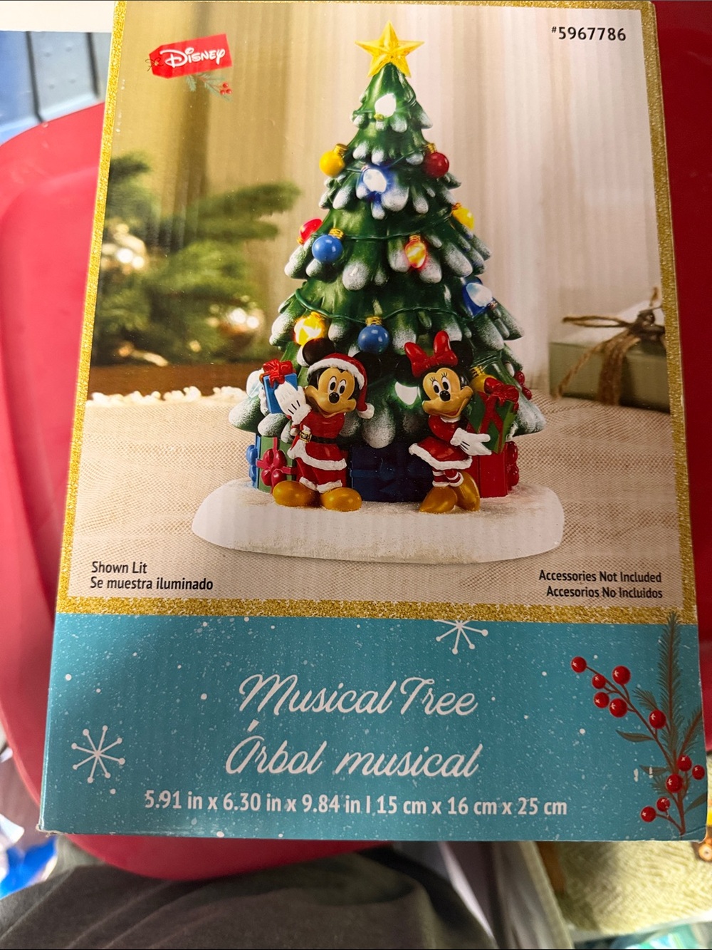 Disney Green Musical Christmas Tree Figurine with Mickey & Minnie